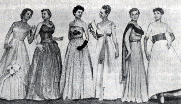 Ил. 19. Модели бальных платьев, показанные на Международном конгрессе моды в Варшаве, 1956 г.
