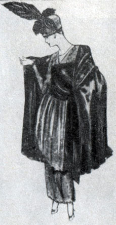 Ил. 82.	Парижская модель платья, очевидно, навеянного костюмами по проекту Л. Бакста (N. Stern, Mode und Kultur..., Dresden 1915, t. 11, tabl. 27)