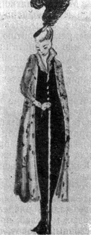 Ил. 96. Рисунок, изображающий характерный силуэт периода 'узкой моды', так называемый кий. Рис. Алистера, 1911 г. ('Die Kunst', 1911, s. 307)