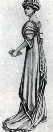 Ил. 110. Элегантный домашний туалет, так называемый tea gowne с поднятым лифом, 1908 г. ('Bluszcz', 1908, nr 50)